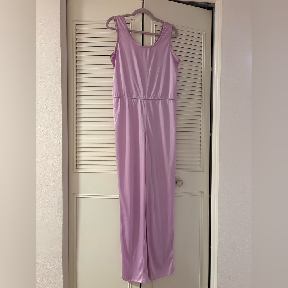 Vintage 1970s Lavender Lilac Purple Silky Sheer Sleeveless Jumpsuit